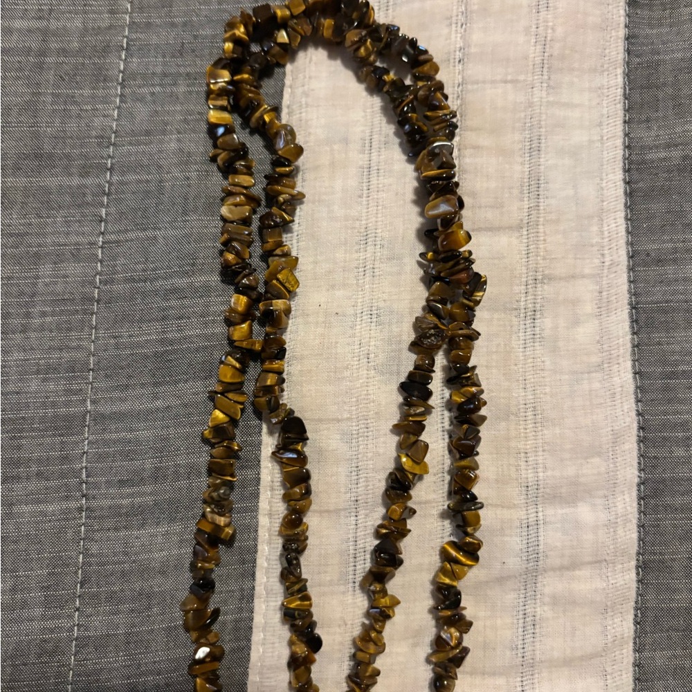 Tiger Eye Beaded Necklace - Brown and Gold Tones